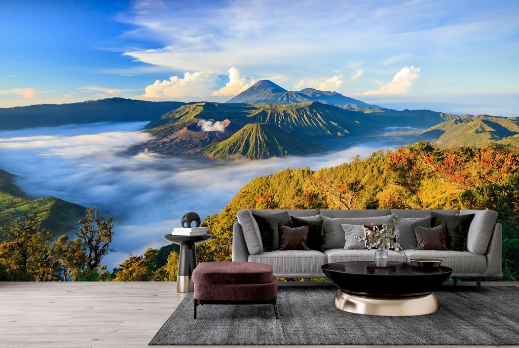 Volcano At Sunrise Mountain Wall Mural Wallpaper | Icon Wall Stickers